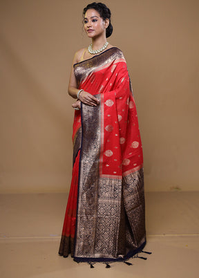 Red Dupion Silk Saree With Blouse Piece