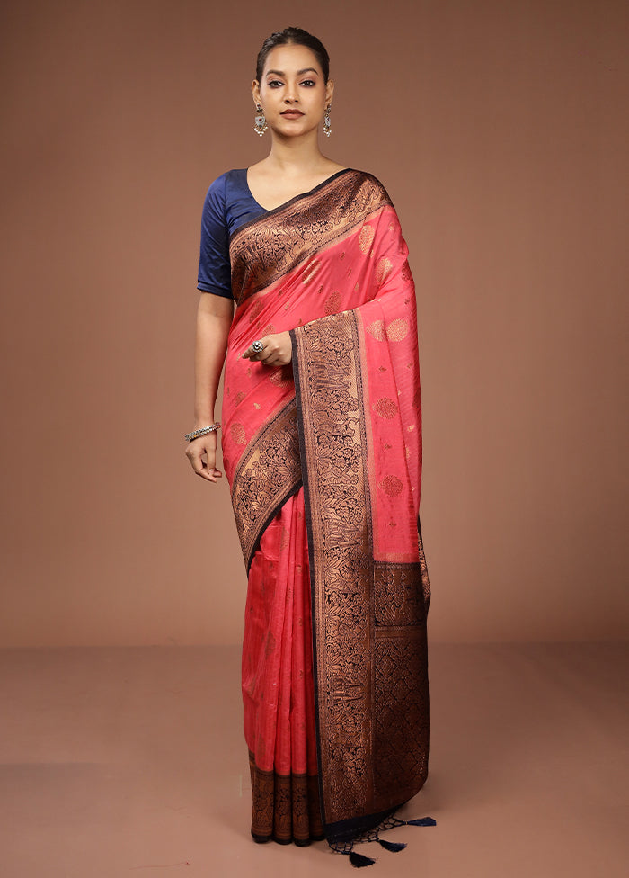 Pink Dupion Silk Saree With Blouse Piece