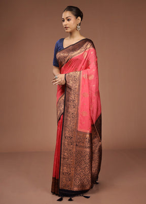 Pink Dupion Silk Saree With Blouse Piece