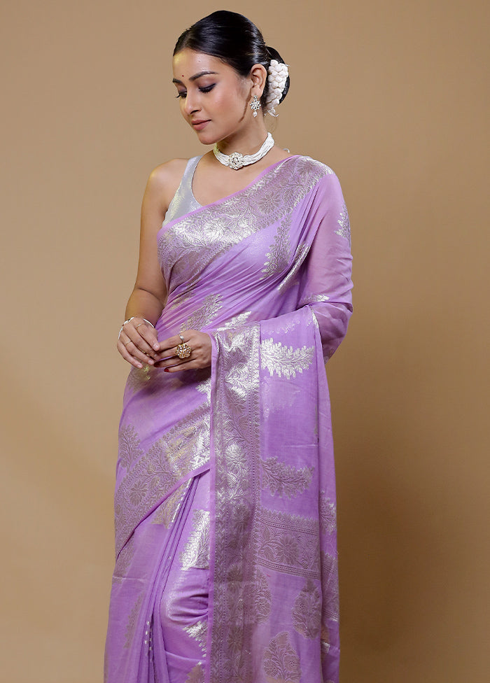 Purple Cotton Saree With Blouse Piece