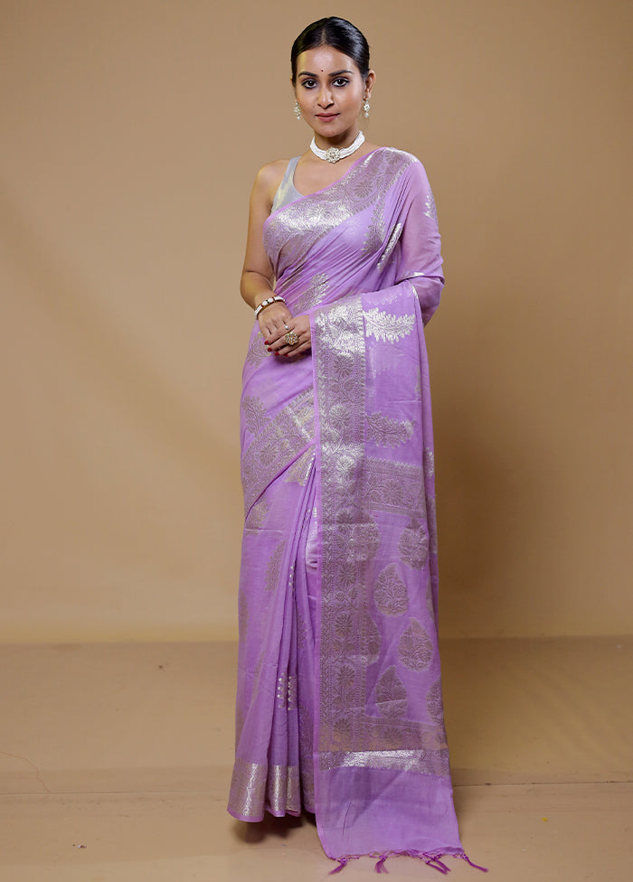 Purple Cotton Saree With Blouse Piece