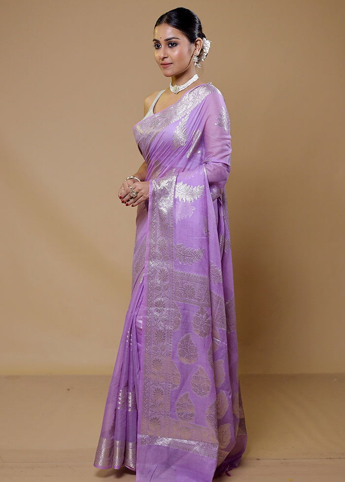 Purple Cotton Saree With Blouse Piece