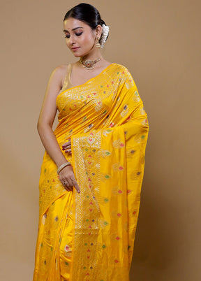 Yellow Dupion Silk Saree With Blouse Piece