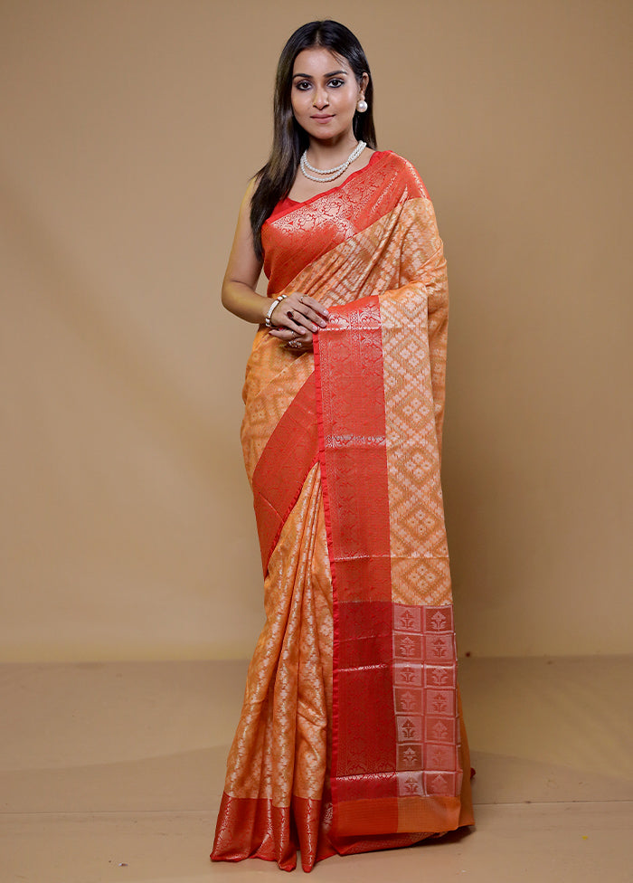 Orange Kota Cotton Saree With Blouse Piece