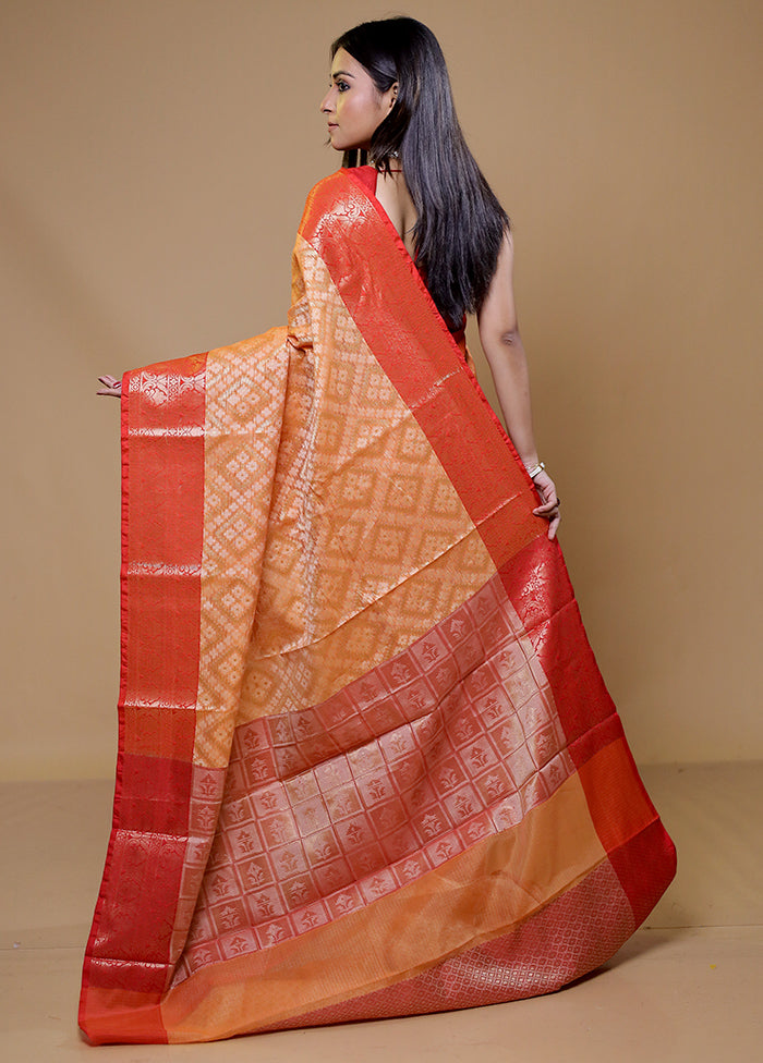 Orange Kota Cotton Saree With Blouse Piece