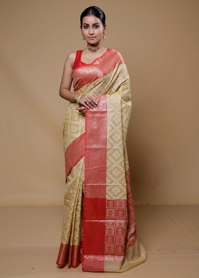 Cream Kota Cotton Saree With Blouse Piece