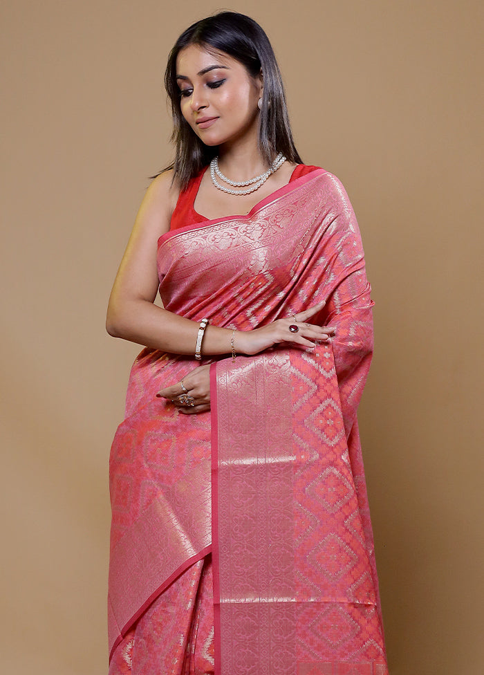 Pink Kota Cotton Saree With Blouse Piece