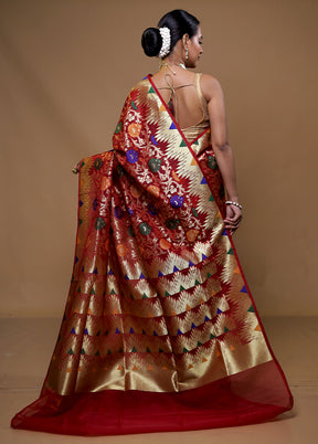 Red Organza Saree With Blouse Piece