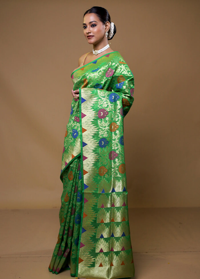 Green Organza Saree With Blouse Piece