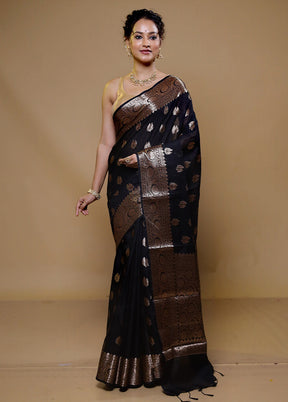 Black Kora Silk Saree With Blouse Piece