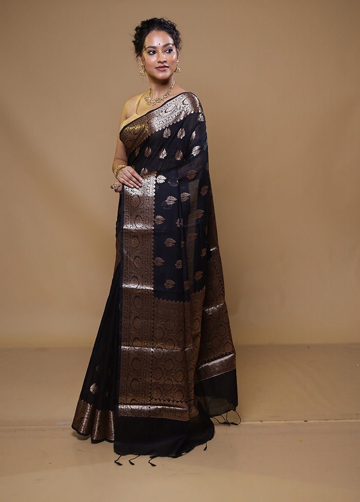 Black Kora Silk Saree With Blouse Piece