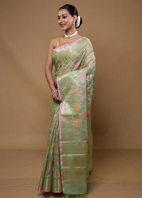 Green Tissue Silk Saree With Blouse Piece