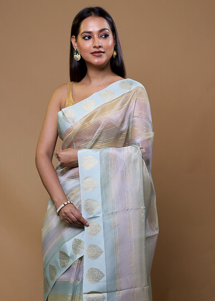 Grey Handloom Pure Organza Saree With Blouse Piece