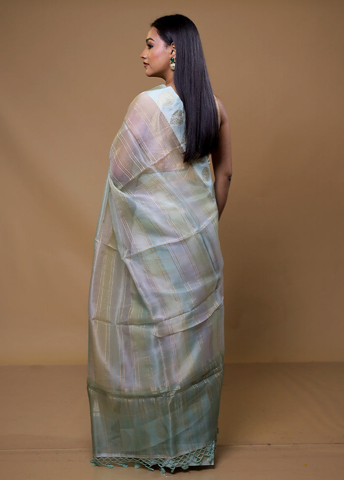 Grey Handloom Pure Organza Saree With Blouse Piece