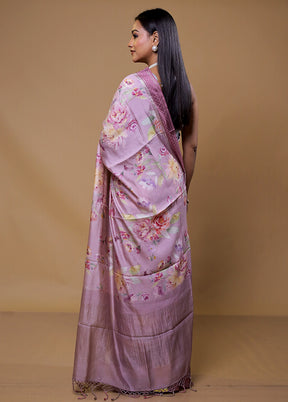 Purple Pure Mysore Silk Saree Without Blouse Piece