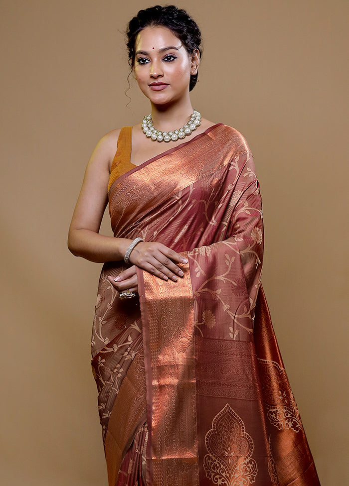 Rust Kanjivaram Silk Saree With Blouse Piece