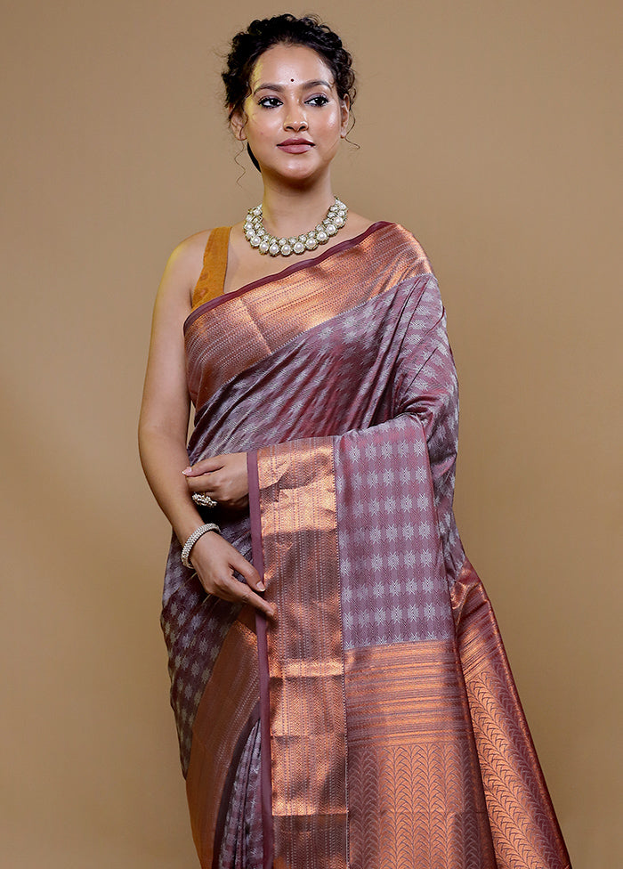 Purple Kanjivaram Silk Saree With Blouse Piece