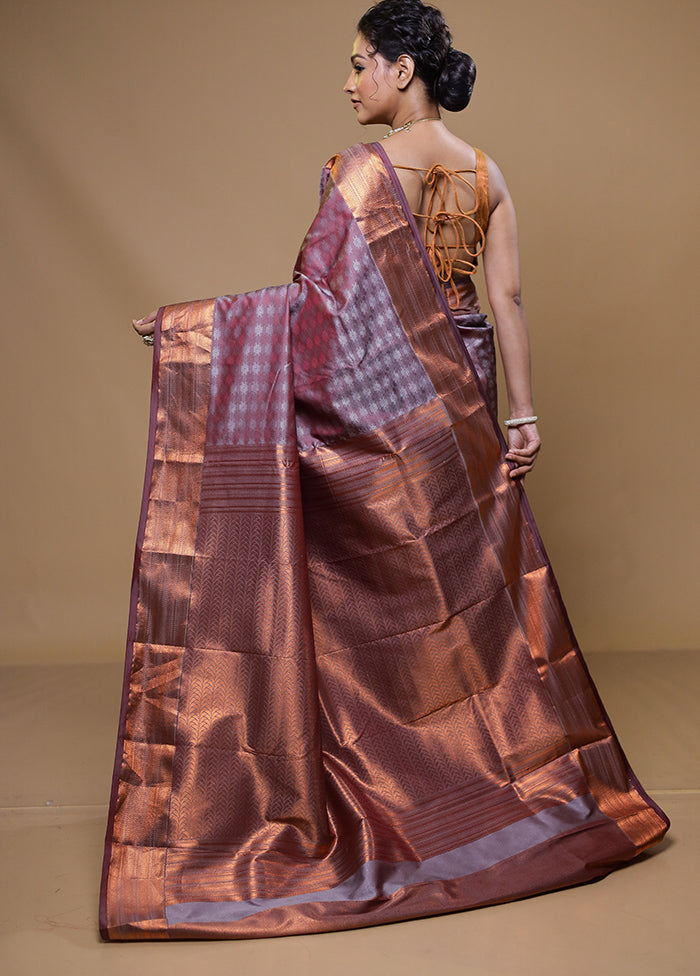 Purple Kanjivaram Silk Saree With Blouse Piece