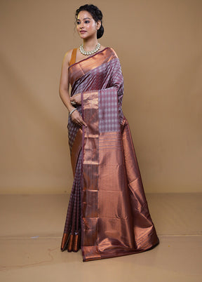 Purple Kanjivaram Silk Saree With Blouse Piece