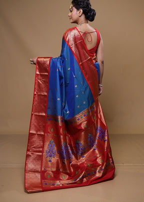 Blue Kanjivaram Silk Saree With Blouse Piece