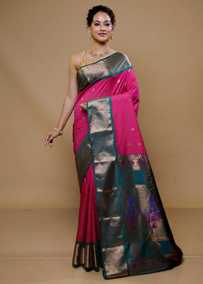 Pink Kanjivaram Silk Saree With Blouse Piece