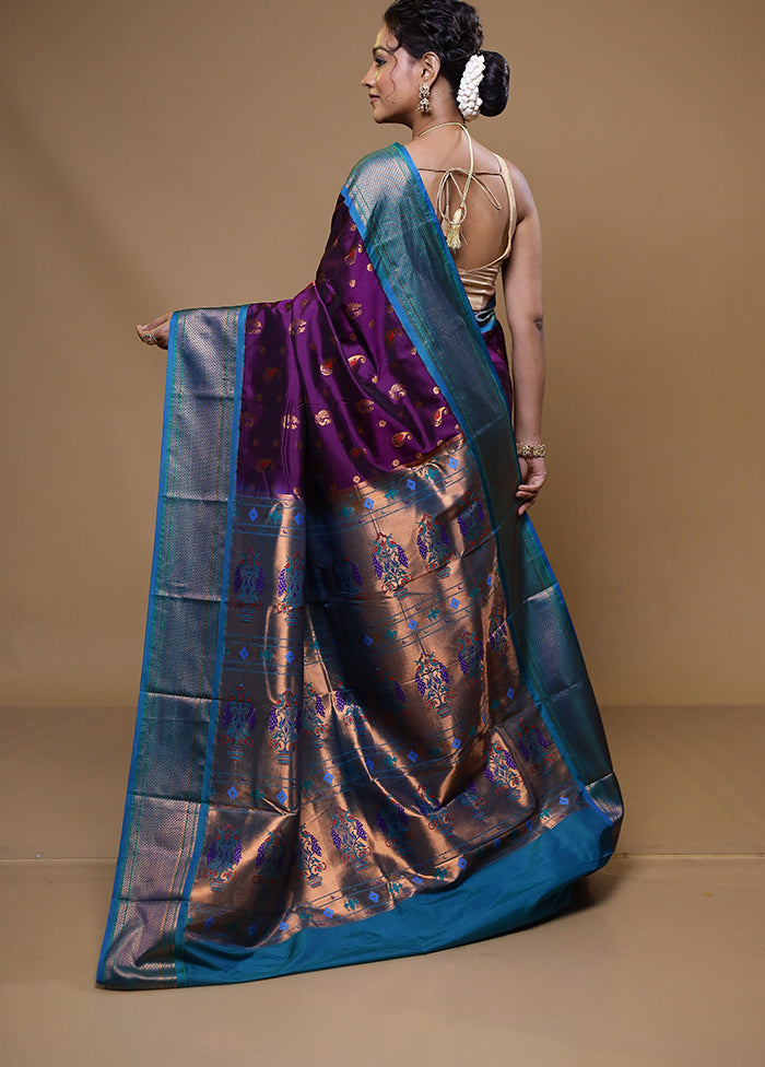 Purple Kanjivaram Silk Saree With Blouse Piece