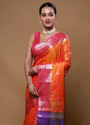 Orange Cotton Saree With Blouse Piece