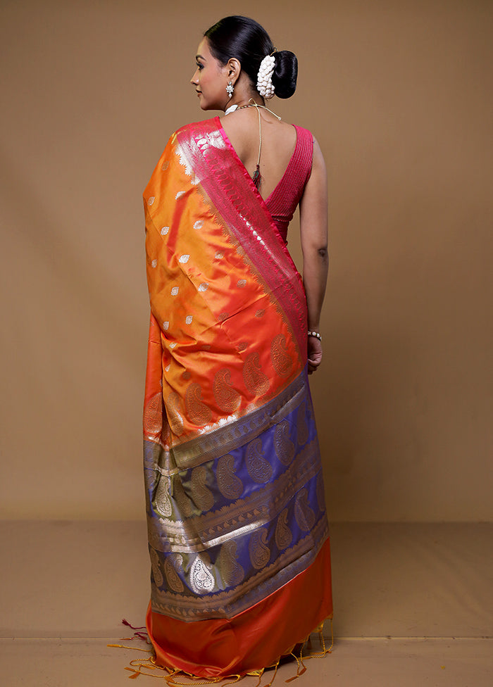 Orange Cotton Saree With Blouse Piece