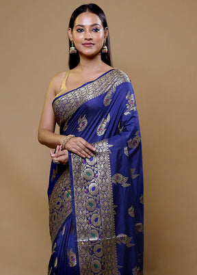 Blue Dupion Silk Saree With Blouse Piece