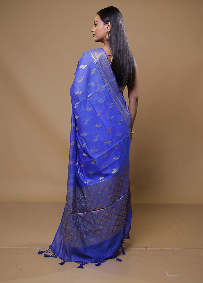 Blue Dupion Silk Saree With Blouse Piece