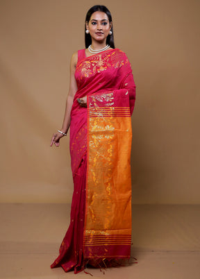 Pink Khadi Cotton Saree With Blouse Piece