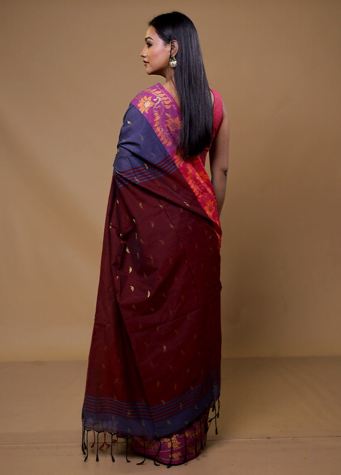 Blue Khadi Cotton Saree With Blouse Piece