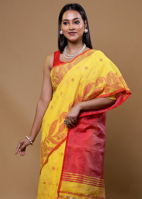 Yellow Khadi Cotton Saree With Blouse Piece