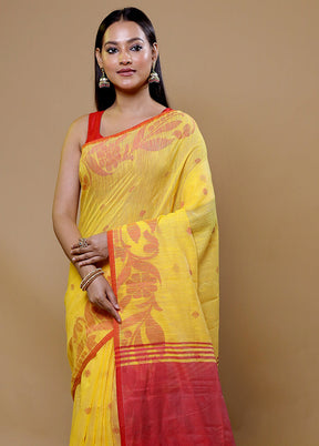 Yellow Cotton Saree With Blouse Piece