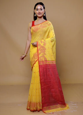 Yellow Khadi Cotton Saree With Blouse Piece