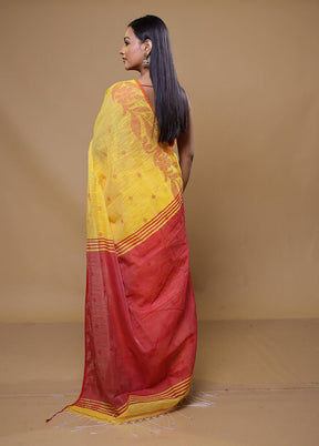 Yellow Khadi Cotton Saree With Blouse Piece