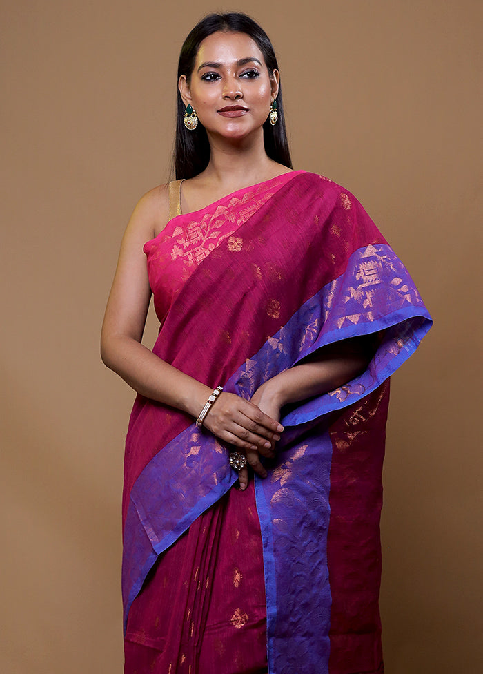 Pink Khadi Cotton Saree With Blouse Piece