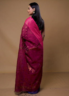 Pink Khadi Cotton Saree With Blouse Piece