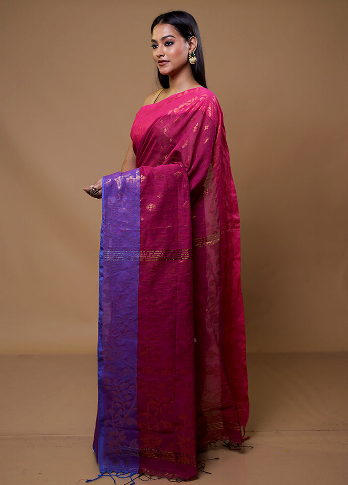 Pink Khadi Cotton Saree With Blouse Piece