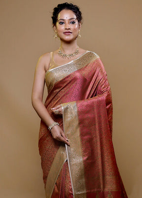 Rust Jamewar Silk Saree With Blouse Piece