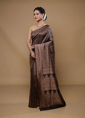 Brown Jamewar Silk Saree With Blouse Piece