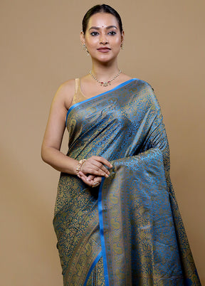 Blue Jamewar Silk Saree With Blouse Piece