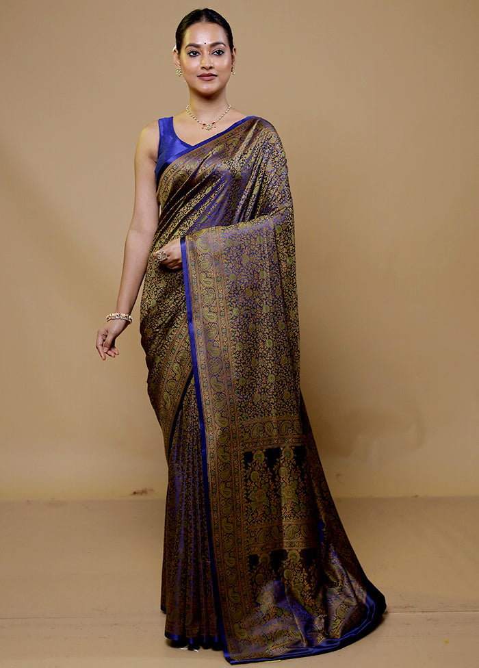 Blue Jamewar Silk Saree With Blouse Piece