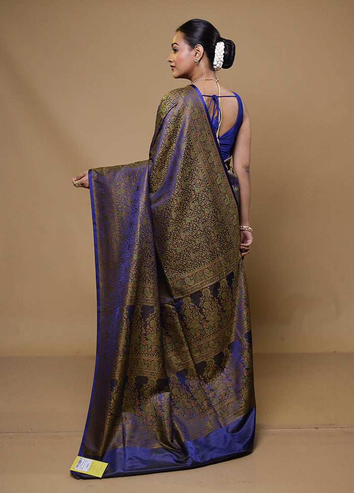 Blue Jamewar Silk Saree With Blouse Piece