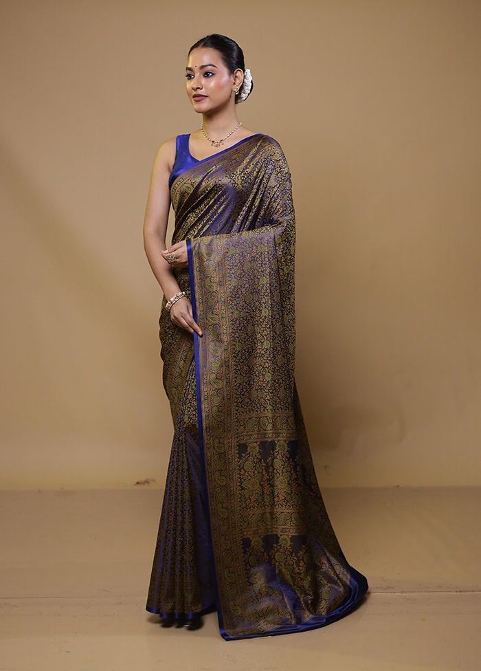 Blue Jamewar Silk Saree With Blouse Piece