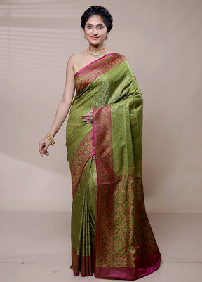 Green Jamewar Silk Saree With Blouse Piece