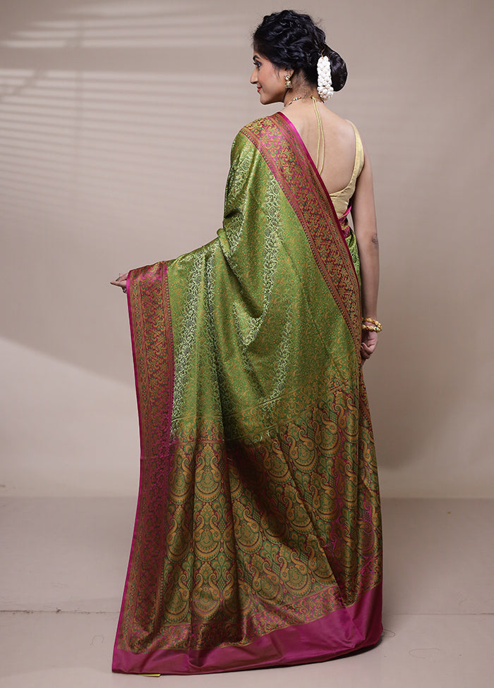 Green Jamewar Silk Saree With Blouse Piece