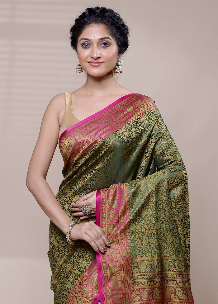 Green Jamewar Silk Saree With Blouse Piece