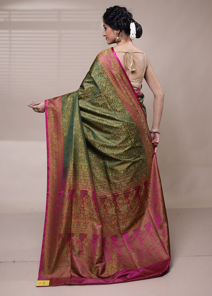 Green Jamewar Silk Saree With Blouse Piece