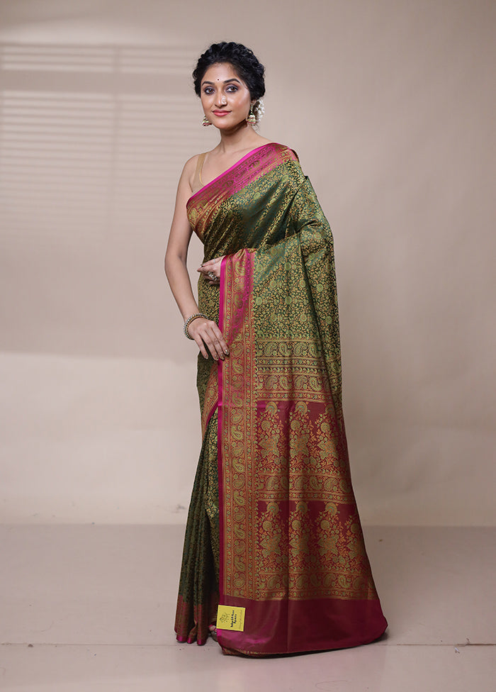 Green Jamewar Silk Saree With Blouse Piece